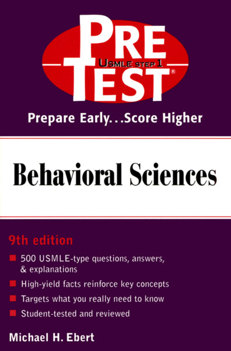 Preview image for BEHAVIORAL SCIENCES PRETEST SELF-ASSESSMENT AND REVIEW BY MICHAEL H. EBERT